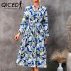 Женская мода осень-зима с цветочным принтом и длинным рукавом с v-образным вырезом повседневные платья