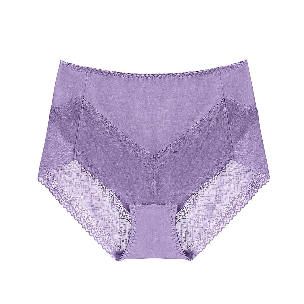 No Trace Breathable Panties High Waisted Lace Patchwork Women's Underwear Cinching Lifting Hip Shaping Body Solid Color Pure Cotton PANTIES
