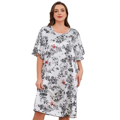 Женские ночные рубашки больших размеров, атласные принтованные цветочные пуловеры, ночные рубашки, свободная пижама, ночная одежда для сна, платья больших размеров 1XL-4XL