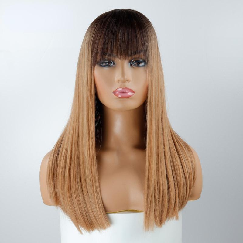 XINRAN 18-дюймовый длинный синтетический парик с челкой, темный корень, цвет омбре, натуральный заголовок, термостойкие парики из волос для женщин