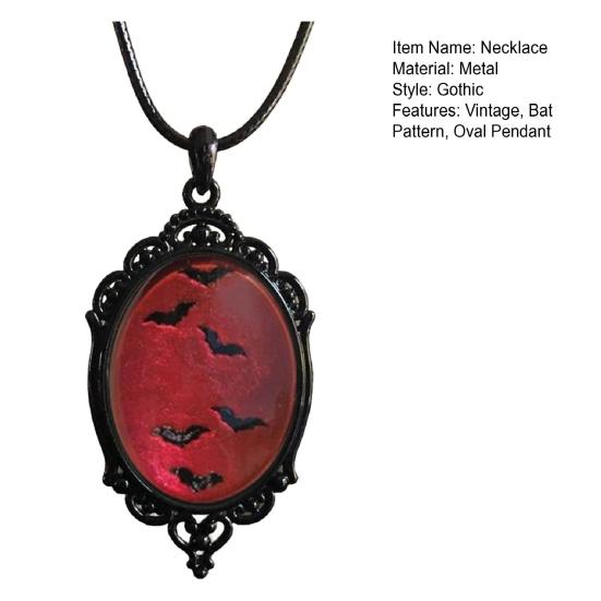 Ожерелье с подвеской в виде летучей мыши, женское готическое колье, овальная подвеска с узором летучей мыши, винтажное ювелирное украшение в виде ведьмы, подарок на Хэллоуин, день рождения, годовщину