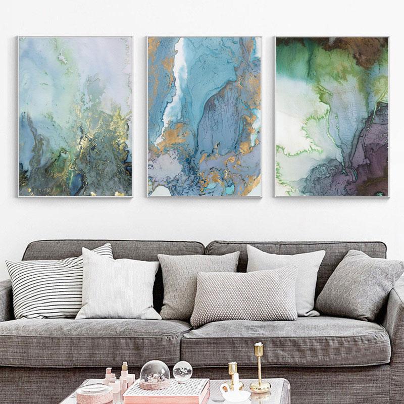 Marble Wall Art Canvas Painting Abstract Pictures Blue and White Canvas Art Posters and Prints Modern Home Living Room Decor