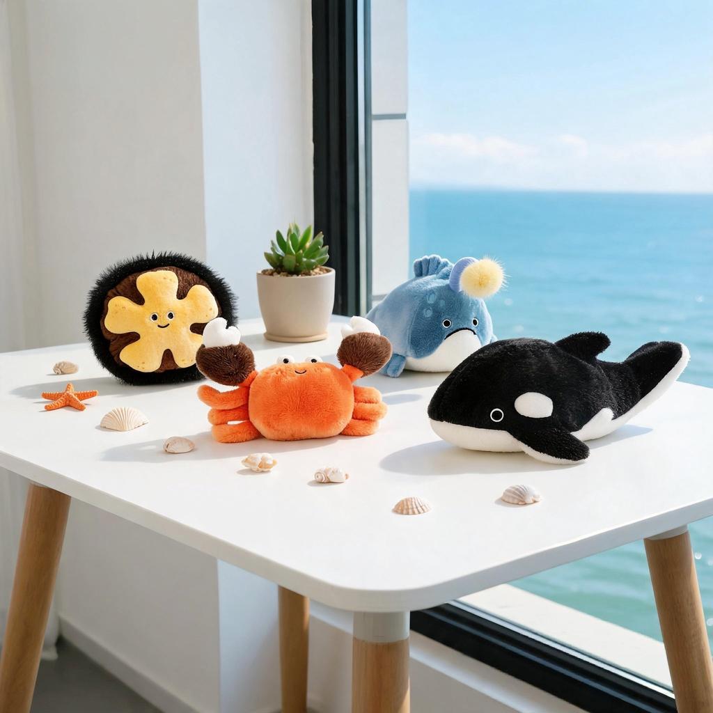 Cute Ocean Animal Plush Toy Kawaii Lanternfish Sea Urchin Crab Orca Pillow Soft Stuffed Doll Healing Decor Kids Gift