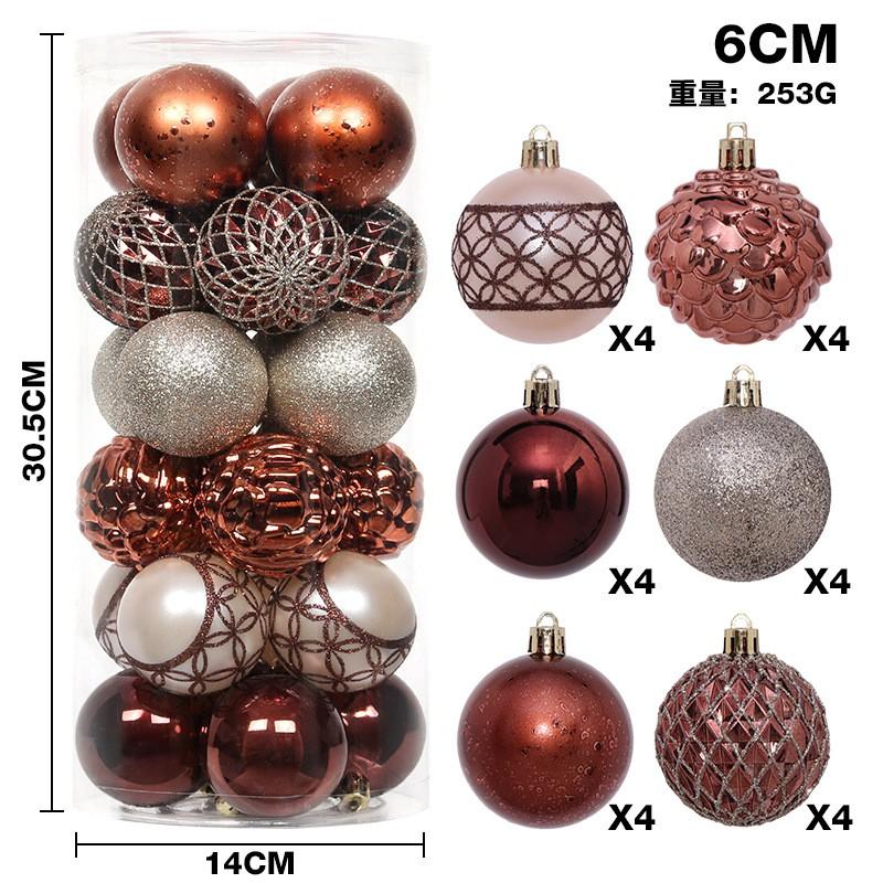 24pcs 6cm Plastic Painted Christmas Ornaments Set Tree Decorations Holiday Party Home Festive Decor