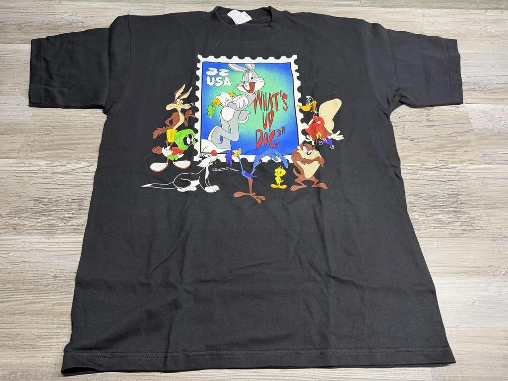 NEW Vintage Looney Tunes Shirt L/XL Black Bugs Bunny Stamp 1997 USPS Warner Bros