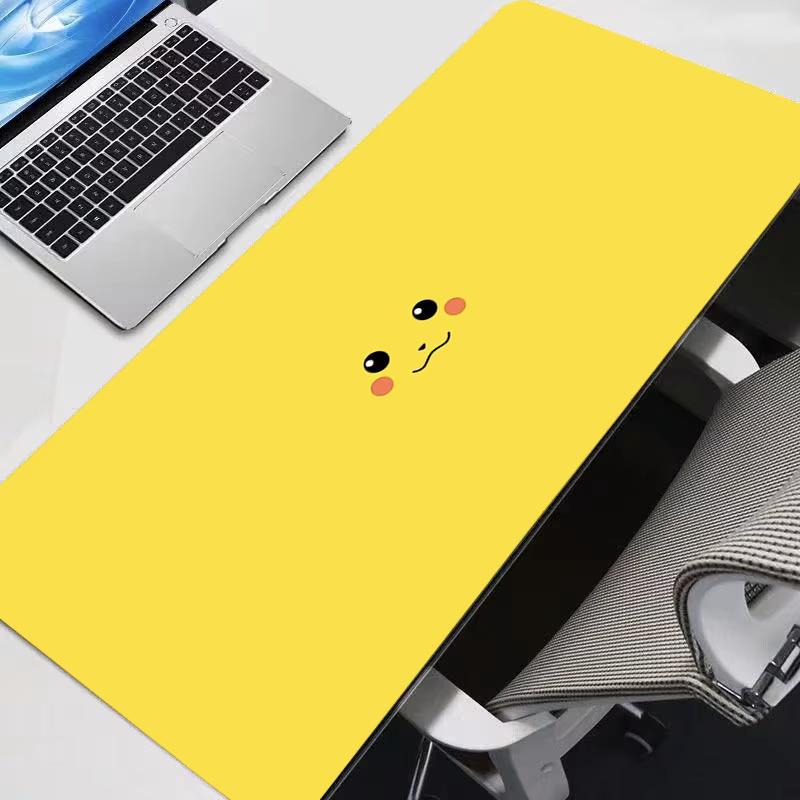 Minimalist Pikachu Face Desk Mat NonSlip Large Gaming Mouse Pad Waterproof Cute Anime Keyboard Pad for Girls Decor
