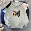 Women's Autumn Butterfly Print Plush Hoodie Oversized Long Sleeve Casual Pullover Sweatshirt