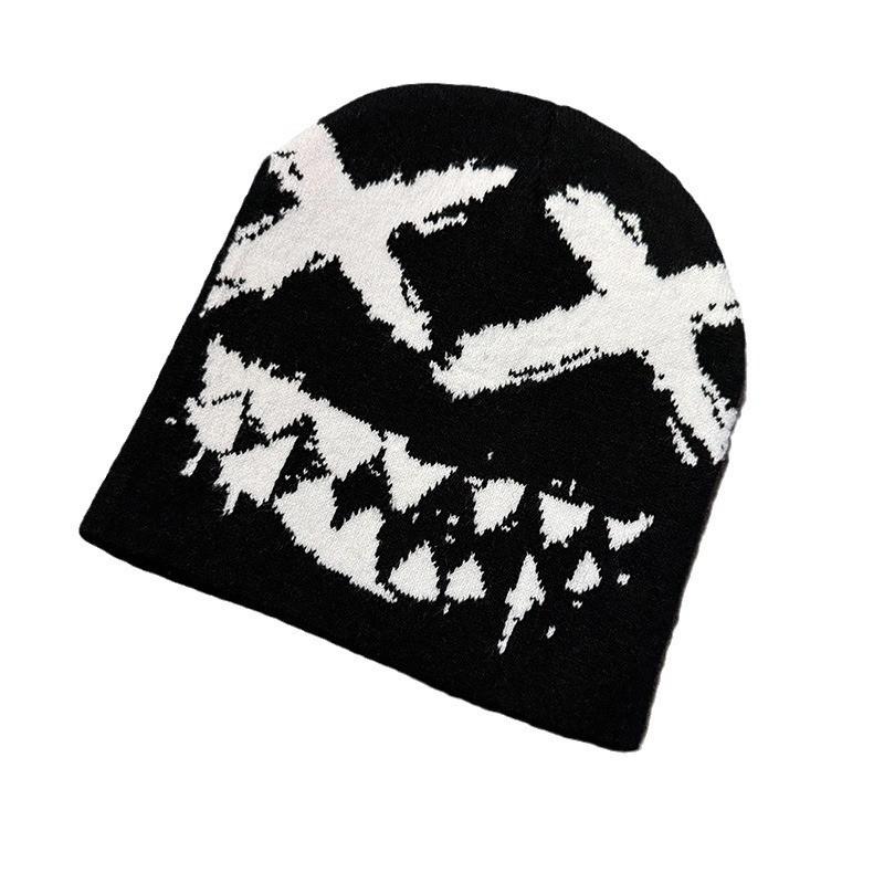 Halloween Knit Beanie With Funny Ghost Teeth Pattern For Cosplay And Party Costumes