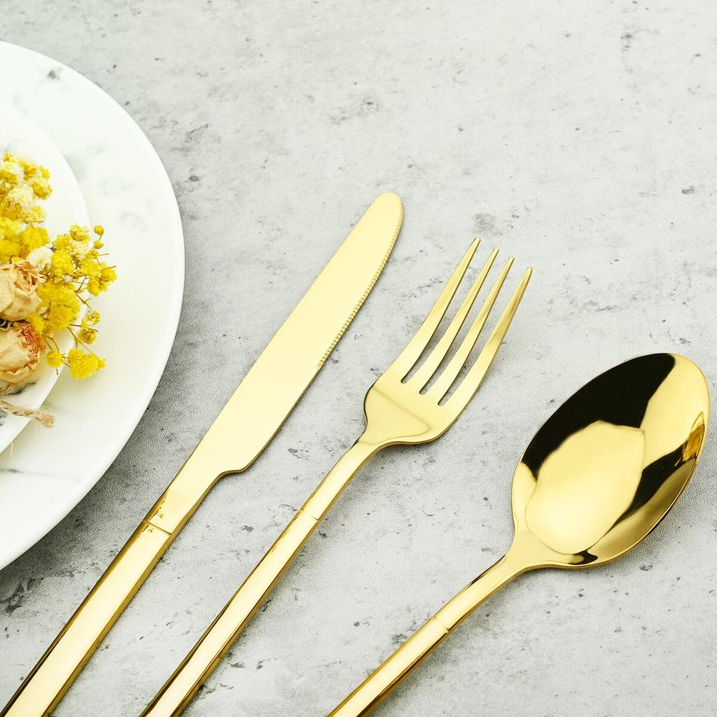 4Pcs Black Gold Cutlery Set Knives Fork Spoon Dinner Tableware Stainless Steel Dinnerware Party Kitchen Flatware Silverware Set