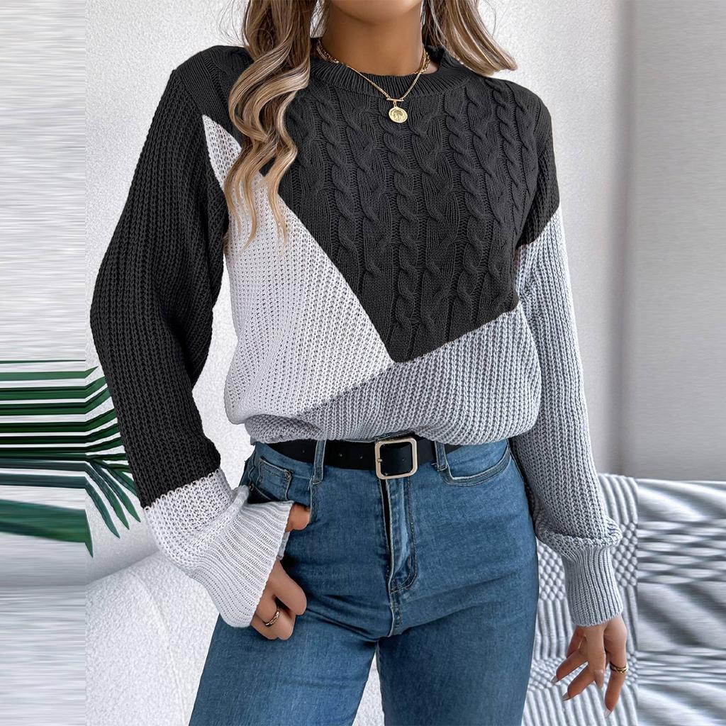 Женская мода повседневный свободный свитер контрастного цвета с длинным рукавом пуловер топ