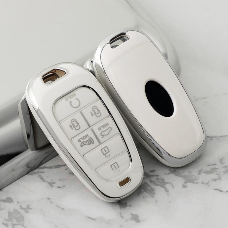 Новый серебристый чехол для ключа автомобиля с 6 кнопками для Hyundai Santa Fe Tucson 2022 NEXO NX4 Ioniq 5 Atos Prime Solaris 2021 Автоаксессуары