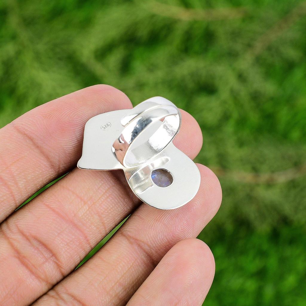 Rainbow Moonstone Stone 925 Silver Artisan Statement Bezel Ethnic Sister Ring