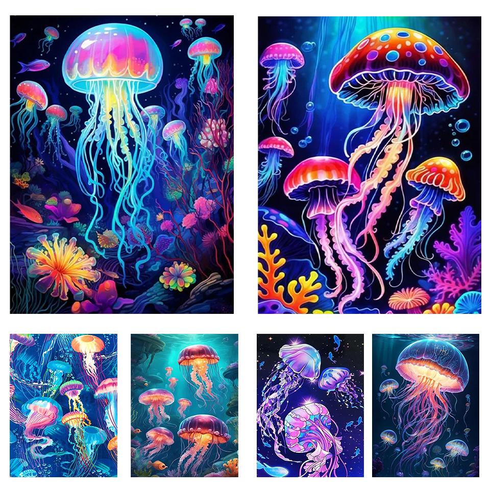 Marine Animal 5DDIY Diamond Painting Colorful Jellyfish Full Diamond Inlaid Diamond Art Cross Embroidery Set Cartoon Decoration