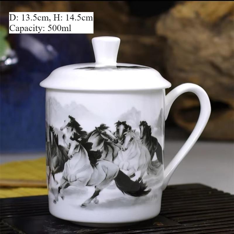 Jingdezhen Blue and White Porcelain Mug 500ml Chinese Dragon with Lid for Office Tea and Coffee