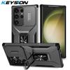 KEYSION Противоударный чехол для Samsung S24 Ultra 5G S24+ S23 FE Slide Camera Защитное кольцо Подставка Чехол для телефона для Galaxy S23 Ultra