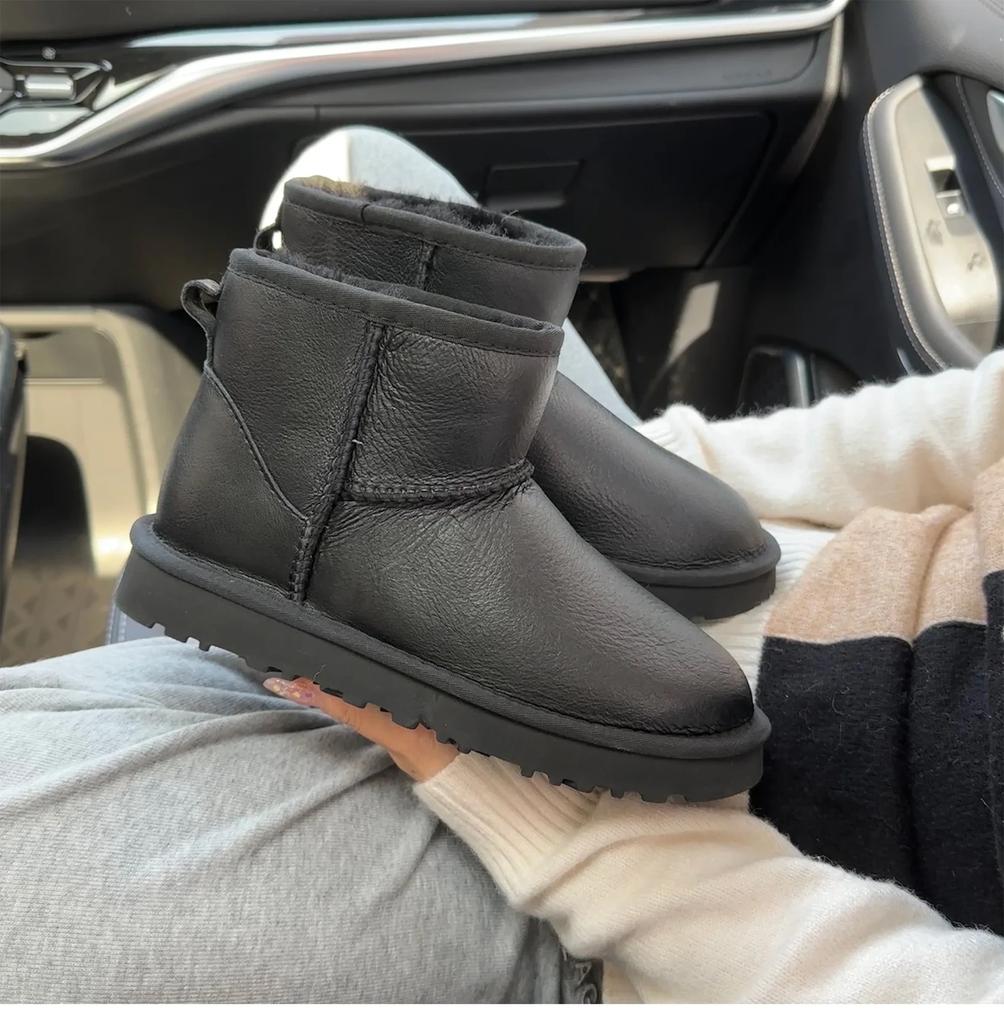 Fashion Waterproof Smooth Leather Snow Boots, High-quality Pure Wool Warm Women's Boots, High Top Low Top Flat Bottom Women's Boots