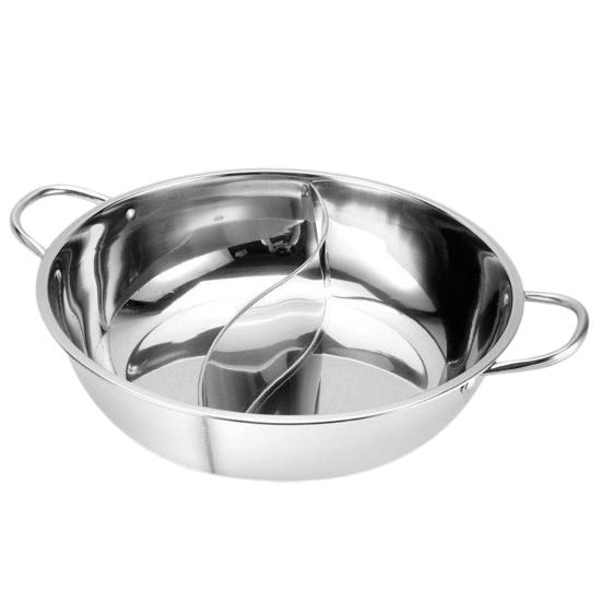 1 Set 30cm Double-Flavoured Pot with Lid Binaural Anti-scalding Stainless Steel Induction Cooker Compatible Single-layer Thicken Soup Hot Pot