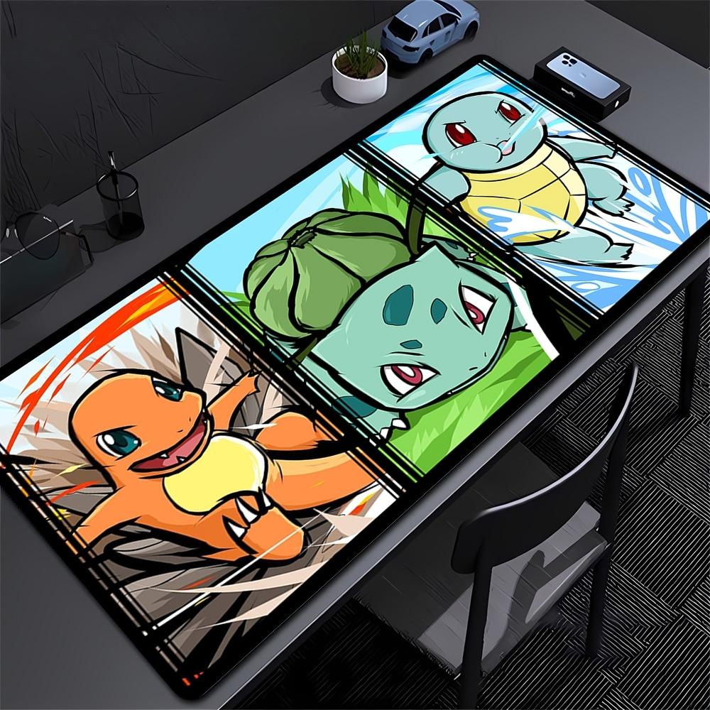 Charmander Bulbasaur Squirtle Large Mouse Pad Kanto Trio Desk Mat for Office Gaming