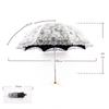 Ins кружевной цветочный узор зонтик принцессы от дождя женский УФ-зонт для женщин ветрозащитный 3-складной зонт
