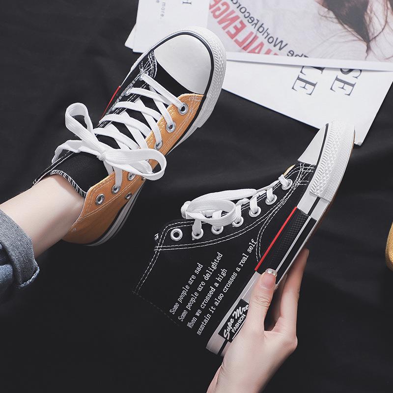 Корейские модные унисекс высокие холщовые кроссовки - красочная повседневная обувь для студентов и пар