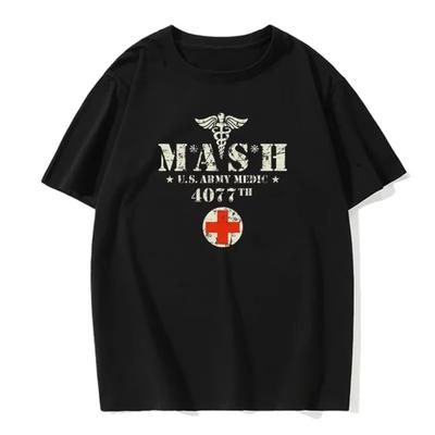 Мужская футболка с принтом Retro Mash TV Show, 100% хлопок, европейский размер, летняя однотонная универсальная футболка с круглым вырезом