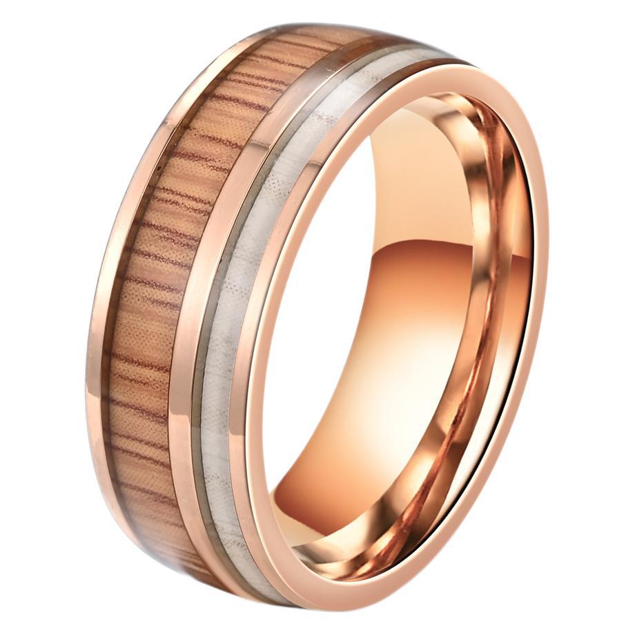New 8mm Inlaid Acacia Wood Men's Fashionable Wood Grain Gift Ring