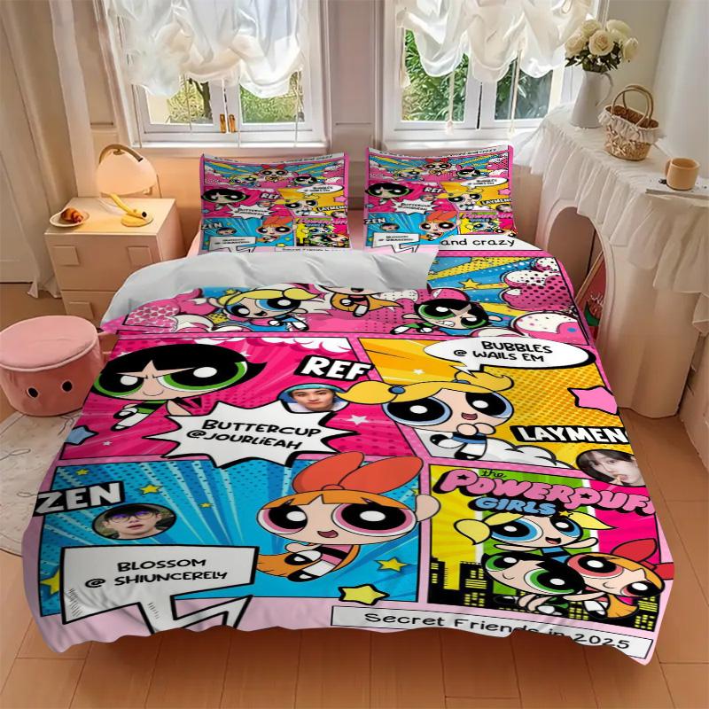 Powerpuff Girls Mashup Print 3Pcs Bedding Setduvet Cover With 2 Bedropillowcase Home Birthday Gift