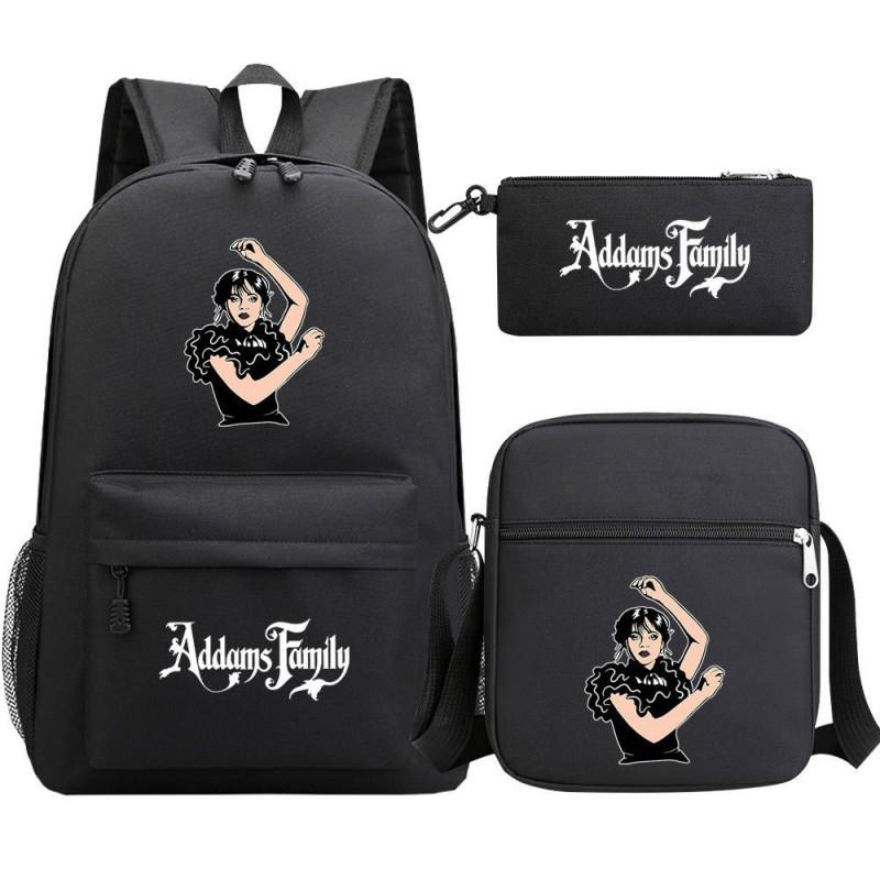 Wednesday Inspired Teen School Backpack Set 3pcs Oxford Fabric Dual Shoulder Bag Boys Girls Street Style