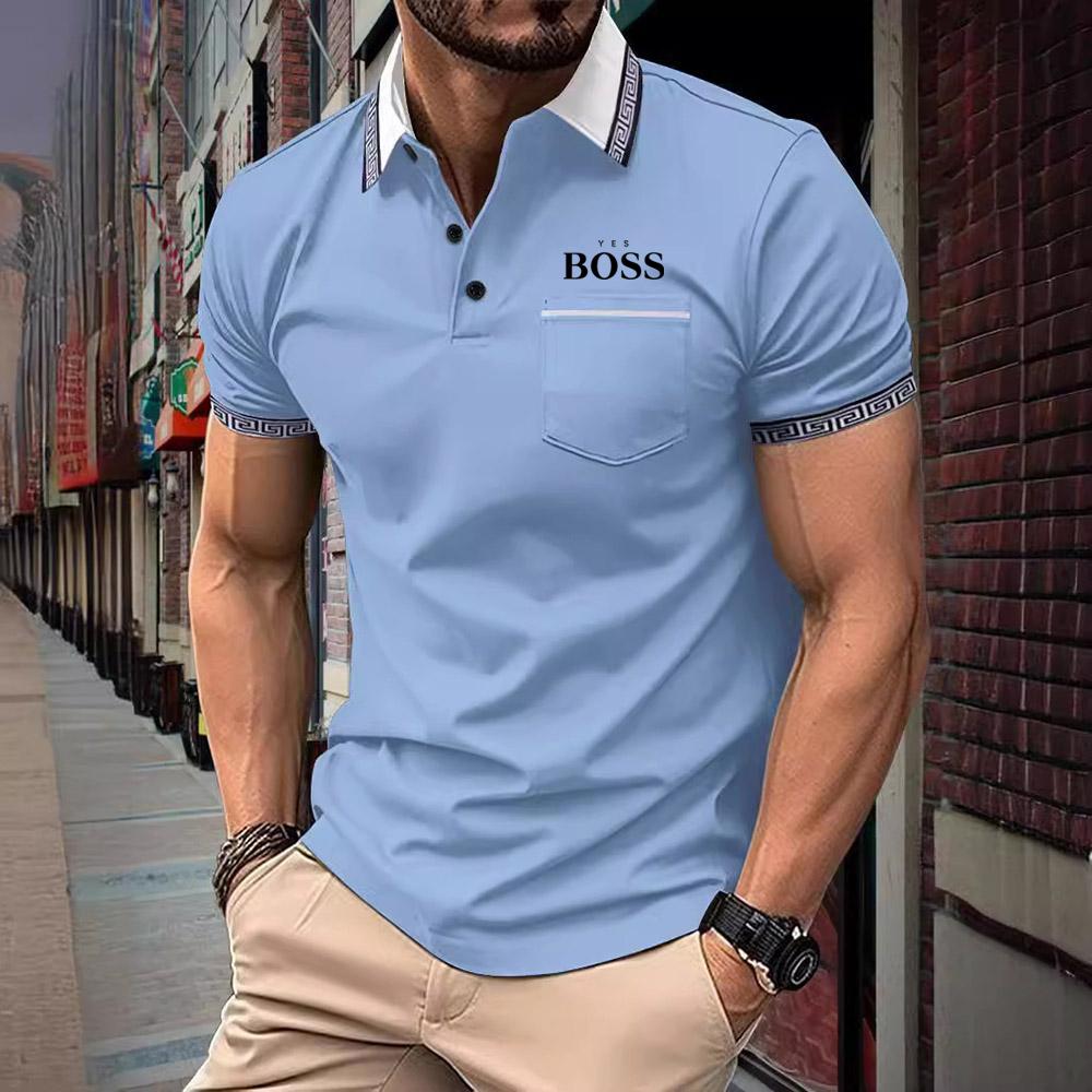 Летняя роскошная мужская спортивная рубашка поло больших размеров с карманом и пуговицами