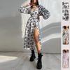 Сексуальное летнее платье-свитшот с квадратным вырезом, высокой талией, принтом, рукавами-фонариками и разрезом для женщин, милое, элегантное, с цветочным узором