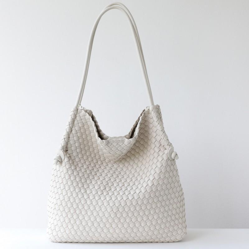 Handwoven Boho Tote Bag With Leather Trim Large Capacity Shoulder Daily Commute