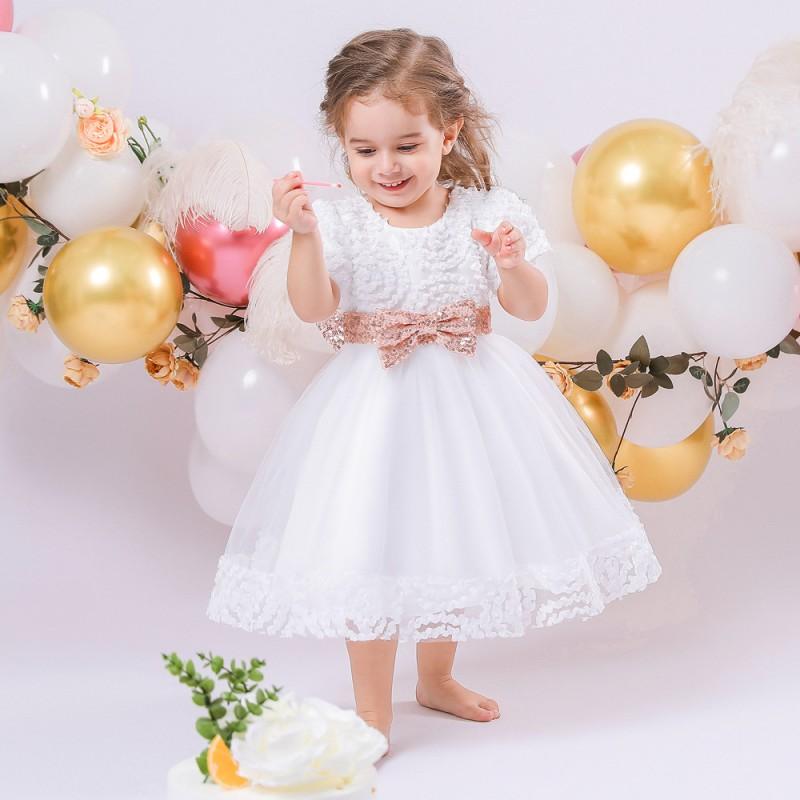 Baby Girls Princess Dress With Sequins Bow Baptism Gown 1-3 Years Old Winter