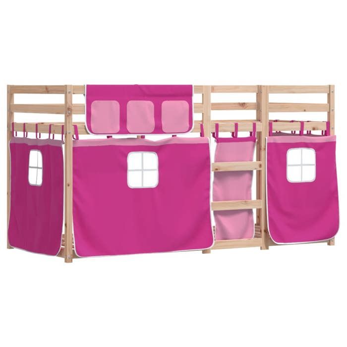 VidaXL Bunk Bed with Pink Curtains 90x200 Cm Solid Pine Wood, Bed, Bed Frame, Low Bunk Bed, Bedroom Furniture At 3283930