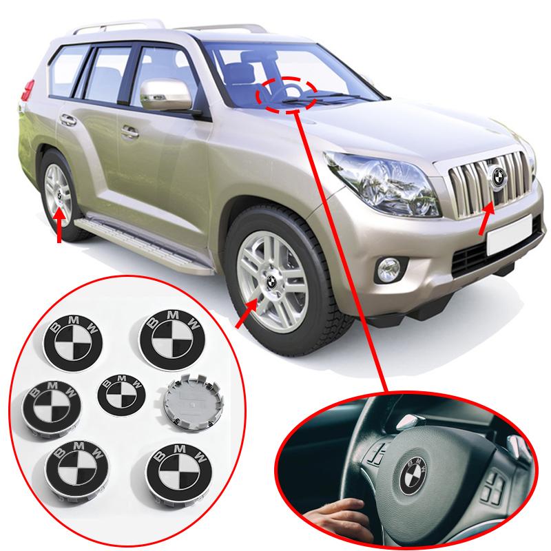 Автомобиль Черный Белый Логотип BMW Эмблема на капот 82 мм Задний значок 74 мм Колпачок ступицы колеса 68 мм 56 мм Наклейка на руль 45 мм Аксессуары