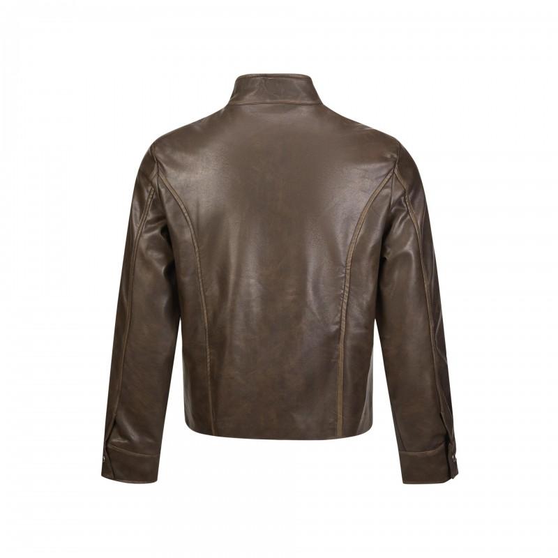 Unisex Retro Streetwear PU Leather Jacket Stand Collar Zipper Oversized Fit Casual Outerwear
