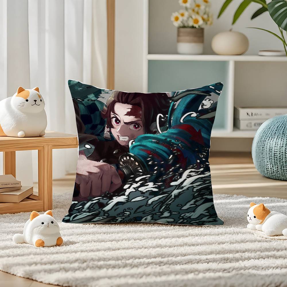 Demon Slayer Infinity Castle Arc Anime Plush Pillow Cover Soft Short Plush Cushion Cover For Sofa Bedroom Home Decor Gift