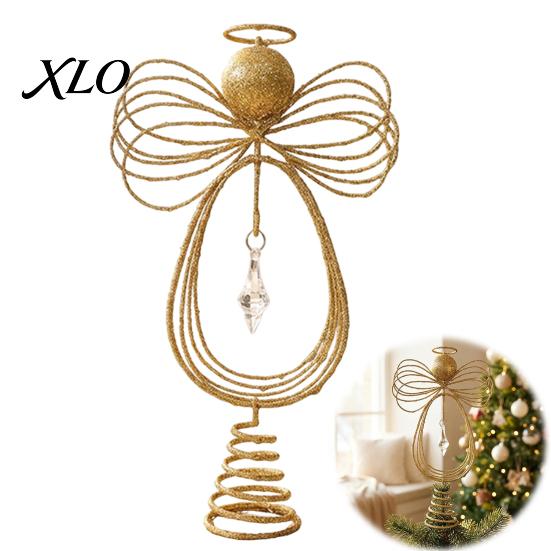 Decorative Holiday Tree Accents Angel Christmas Topper, Gold Glitter Metal Wire Crown Art Ornament for Home Decor And Seasonal Indoor Decorations