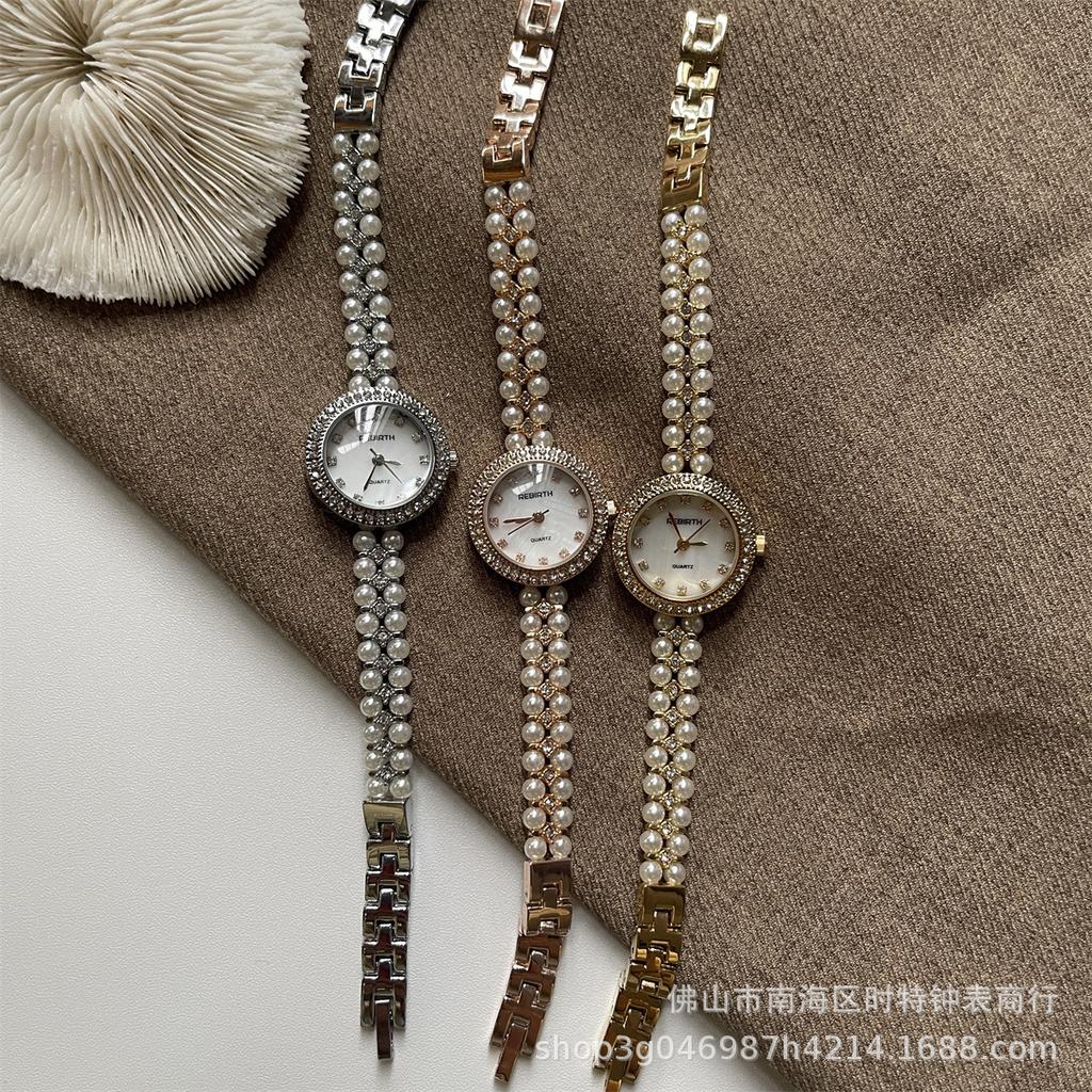 REBIRTH Women's Luxury Pearl Chain Watch with Mother-of-Pearl Dial