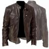 High Quality Autumn Winter Fashion Men's Stand Collar Leather Jacket Motorcycle Long Sleeve Jacket Coat Club Bomber Jacket Plus Size Jacket