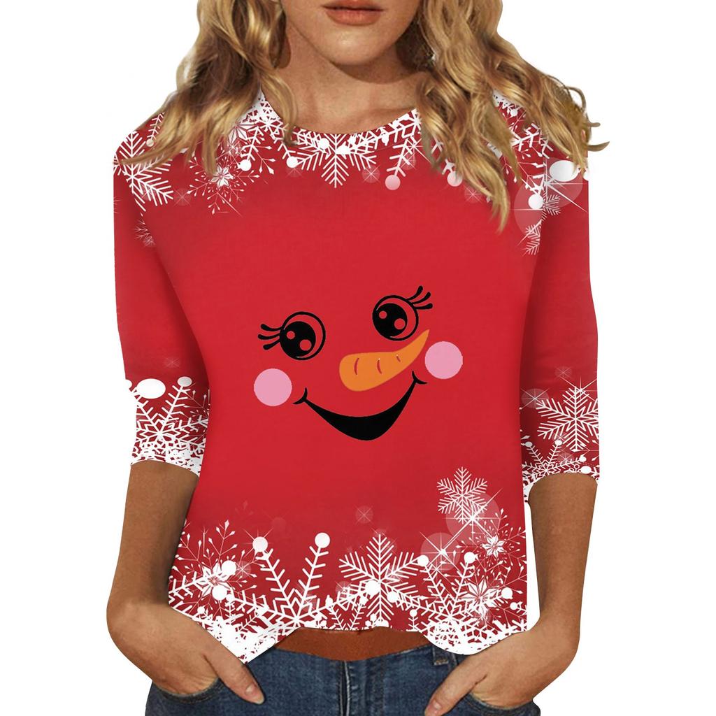 Рубашки с рукавом 3/4 для женщин, футболки с принтом, блузки, повседневные, больших размеров, базовые топы, пуловеры