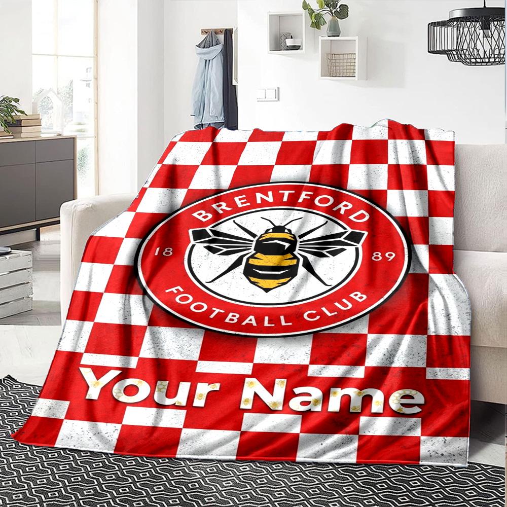 Name Custom Brentford FC Print Flannel Blanket High Quality Warm Comfortable Cover for All Seasons Perfect for Gifts Home Decor