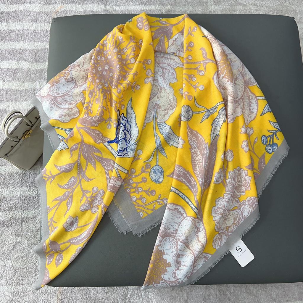 Autumn and Winter New Loose Beard Printing Large Square Scarf High-end Temperament Decorative Shawl Warm Fashion Scarf Beach Towel