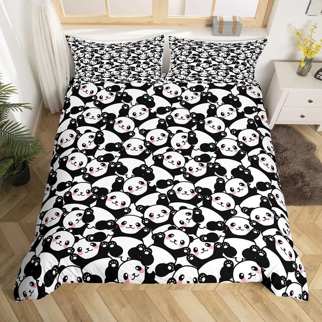 Комплект пододеяльников с изображением панды, размер King, черно-белый комплект одеяла с изображением животных и наволочками, звездное небо, синий, ультрамягкий пододеяльник