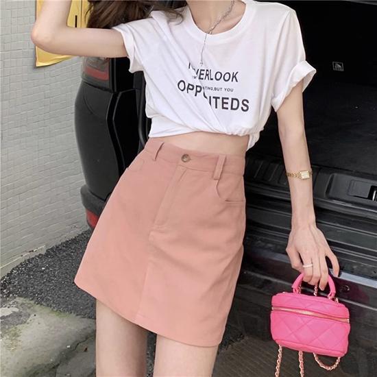 Юбка средней длины, летний студенческий стиль работы, завернутые ягодицы, высокая талия, короткая юбка-трапеция, модная женская одежда