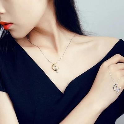 Изысканные Креативные Подарки Серебряная Кошка Луна Подвеска Ожерелье Романтический Шарм Ожерелье из Сплава Милые Элегантные Ювелирные Аксессуары