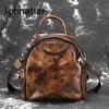 High Quality Genuine Leather Shoulder Bag Women Backpack Vintage Leisure Cowhide Hand Painted Mini Backpack