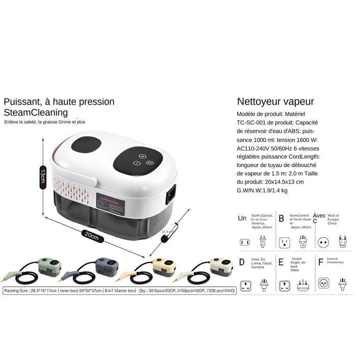 High pressure steam cleaner 2500W 3BAR, 1100ml, accessories, for kitchen bathroom car floor, secure and versatile