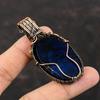 Голубой огненный лабрадоритовый кулон, медная проволочная обертка, подвеска ручной работы из драгоценного камня, медные украшения для подарка, достойный кулон, проволочная обертка, ювелирные изделия