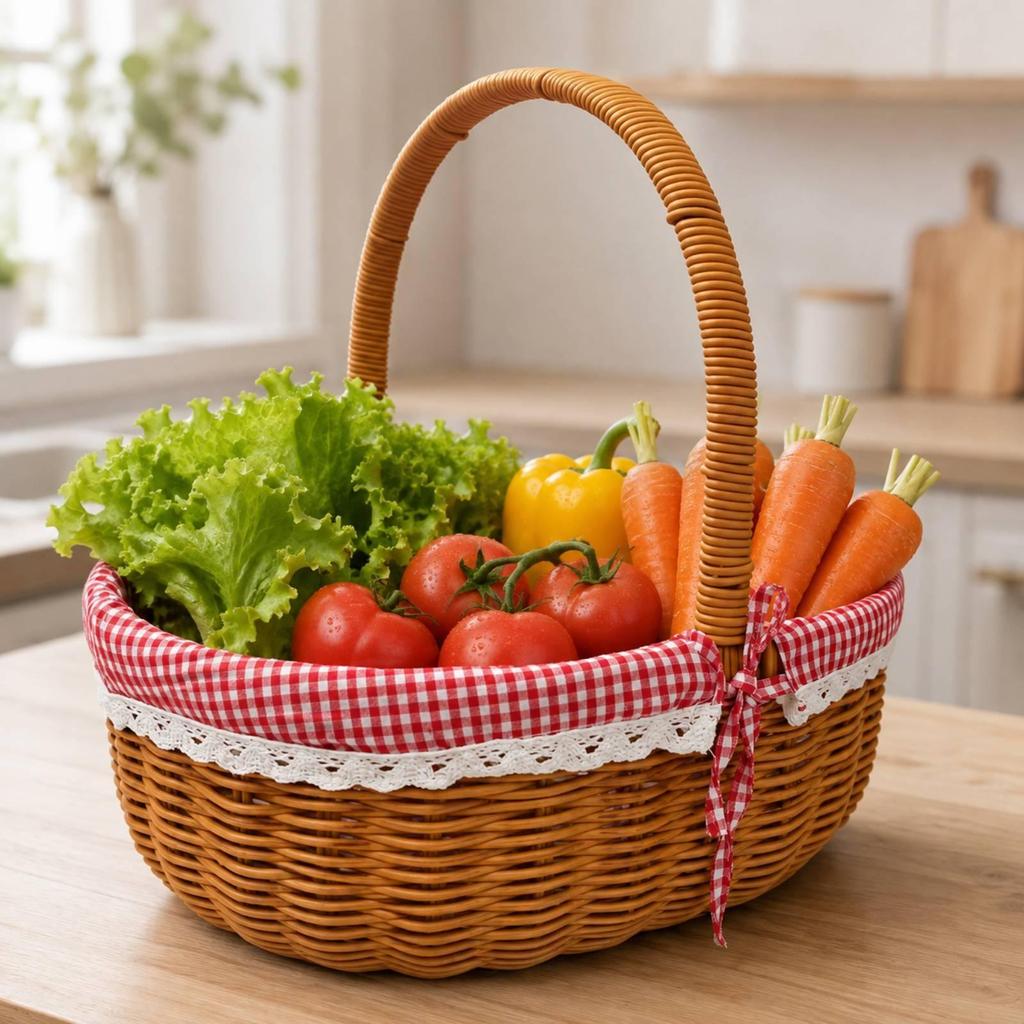 Корзина для фруктов и овощей из искусственного ротанга, плетёная вручную, овальная, портативная, для хранения на кухне,