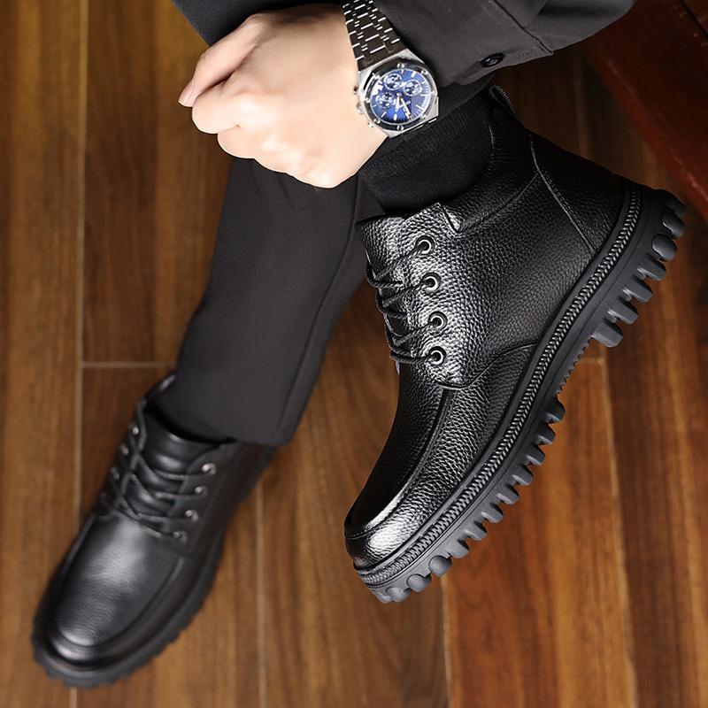 New Winter Genuine Leather Flat Designer Snow Boot Men Fashion Outdoor Cotton Shoes Antiskid Walking Office Business Ankle Boots